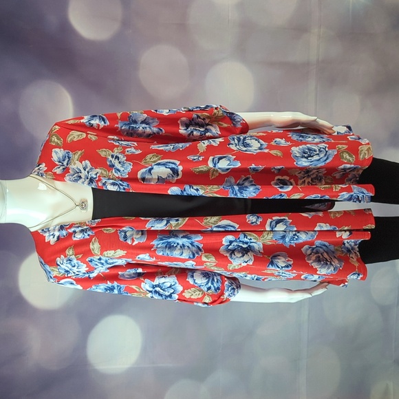 Honeyme Sweaters - Honeyme Floral 3/4 Sleeve Open Front Cascading Cardigan Size S